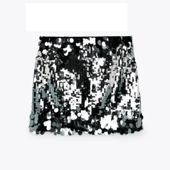 Zara Special Edition Silver Paillette Sequin Mini Skirt Small S - Picture 2 of 3